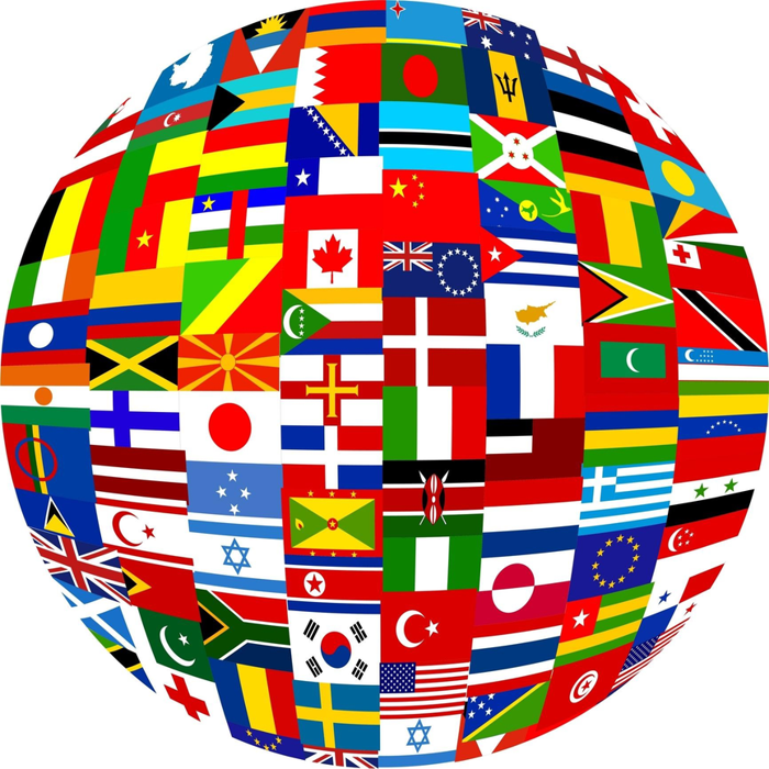 Globo terráqueo formado por banderas de distintos países